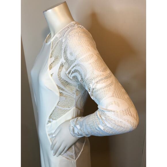 Bebe White Long Sleeve Cut Out Lace Gown M Bohemian Formal Maxi Dress Wedding - Picture 13 of 16